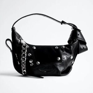 Zadig & Voltaire Black Leather Le Cecilia Patchwork Silver Studded Shoulder Bag